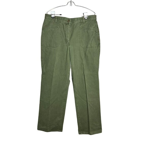Christopher & Banks Army Green Straight Leg Casual High Waist Pants Flap Pockets - Picture 1 of 8